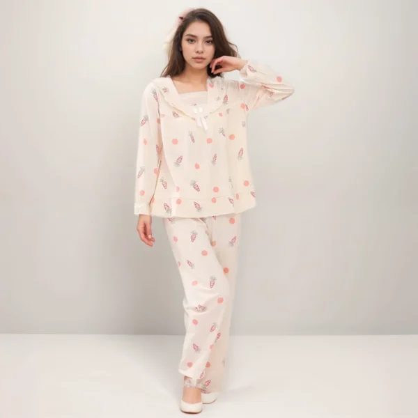 girl nighty beige carrot print