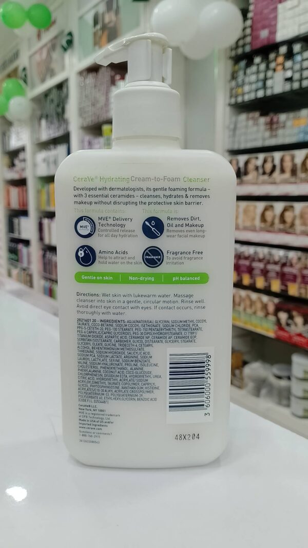 CeraVe Hydrating Cream to Foam Cleanser for Dry Skin 236ML - Image 2