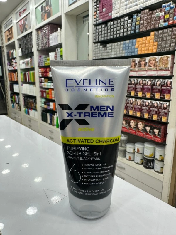 Eveline Cosmetics Men X-Treme Activated Charcoal 6-in-1 Purifying Scrub Gel Wash -150g 2 Eveline Cosmetics Men X-Treme Activated Charcoal 6-in-1 Purifying Scrub Gel Wash -150g - Image 2