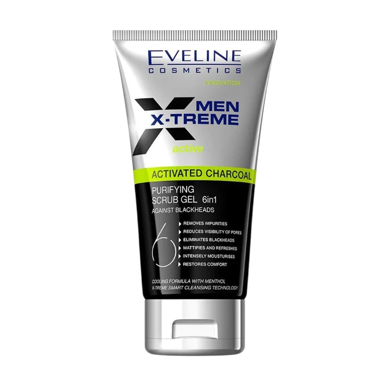 Eveline Cosmetics Men X-Treme Activated Charcoal 6-in-1 Purifying Scrub Gel Wash -150g 1 Eveline Cosmetics Men X-Treme Activated Charcoal 6-in-1 Purifying Scrub Gel Wash -150g