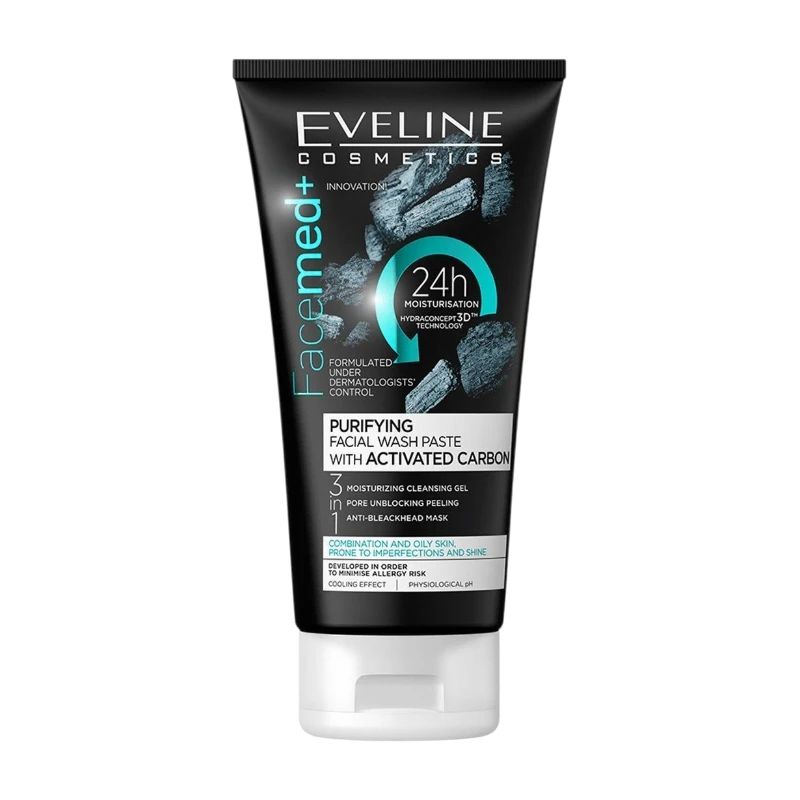 Eveline Cosmetics FaceMed+ Purifying Facial Wash Paste With Activated Carbon - 150ml 1 Eveline Cosmetics FaceMed+ Purifying Facial Wash Paste With Activated Carbon - 150ml